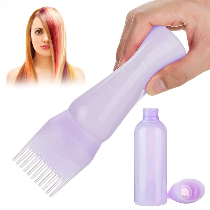 Hair Oil Applicator,Root Comb Applicator Bottle, Hair Dye Bottle 160ML Shampoo Bottle Hair Comb Applicator Bottle Brush Bottle for Hair Dyeing Tool Purple