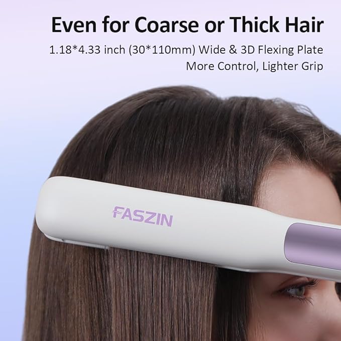 Faszin Hair Straightener, Fast Heat Titanium Flat Iron with Negative Ions to Create Sleek Style, 2 in 1 Straightener and Curler Dual Voltage Styling Tool for Professional Salon Straighten/Curl/Wave