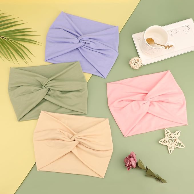 DRESHOW 4 Pack Turban Headbands for Women Wide Vintage Head Wraps Knotted Cute Hair Band Accessories