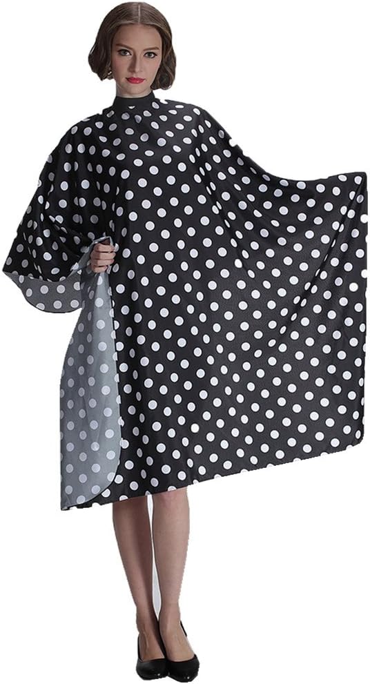 Professional Salon Cape - Polyester Hair Cutting Cape, 54"x62", Black and White Dots