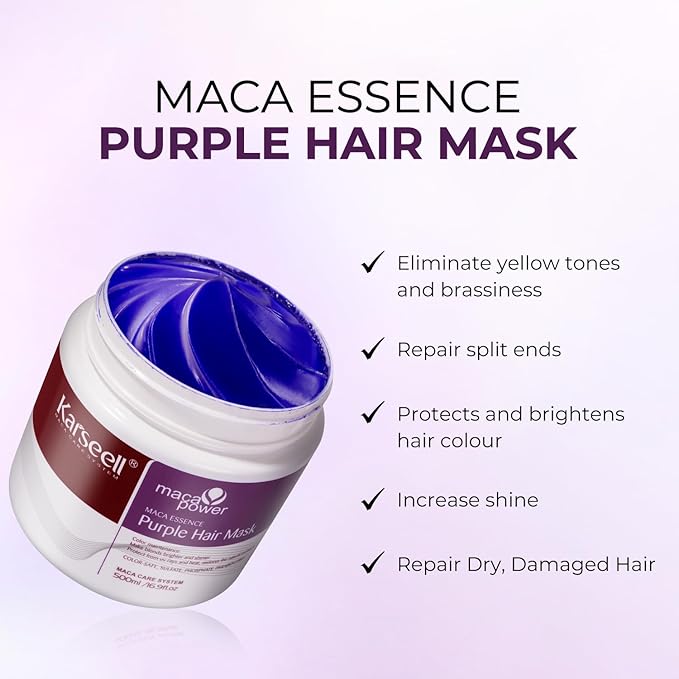 Karseell Purple Hair Mask with Argan Oil for Blonde Silver Gray Hair, Brass Neutralizing Treatment 16.9 fl oz + 1.69 fl oz