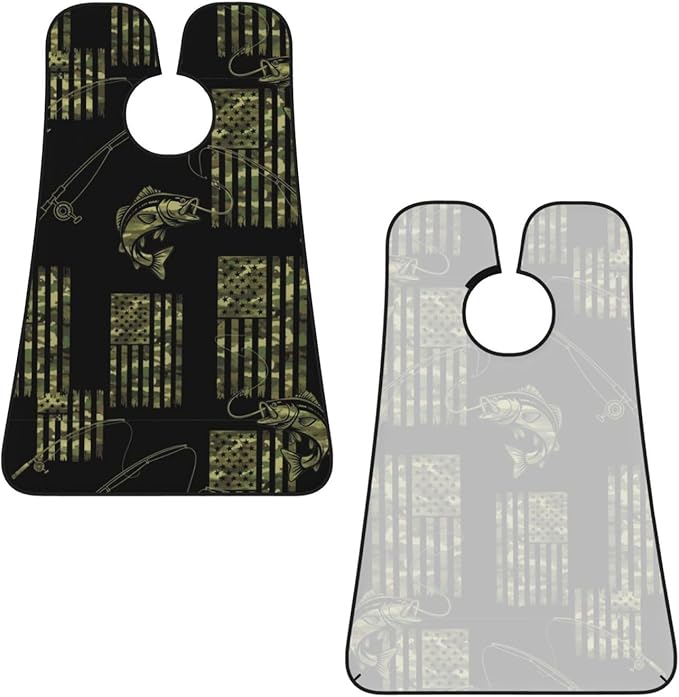 Men's Shaving Accessory Bass Fishing Camo Camouflage American Flag Hunting Black, Waterproof Beard Apron with Hair Catcher & Suction Cups