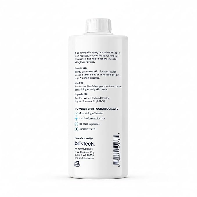 BRIOTECH Topical Skin Spray, Hypochlorous Acid for Sensitive Skin, HOCl Facial Mist, Full Body Support Against Irritation, Calm Redness, Soothe Foot & Scalp, 32 fl oz Refill (2 Pack)