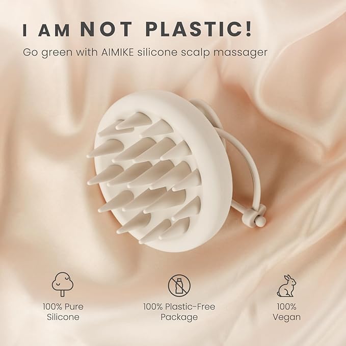 AIMIKE Scalp Massager Shampoo Brush, Soft Silicone Scalp Scrubber, Scalp Brush/Exfoliator for Washing Hair Dandruff, Scalp Massager Hair Growth Stimulator, Wet Dry Scalp Hair Scrubber - Oatmeal