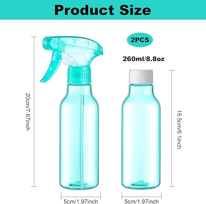 Cosywell Plastic Spray Bottles 8.8oz/260ml 2 Pack Refillable Container Empty Spray Bottle for Cleaning Mist/Stream Heavy Duty Water Spraying Bottle for Cooking Hair Care Essential Oils(Green)