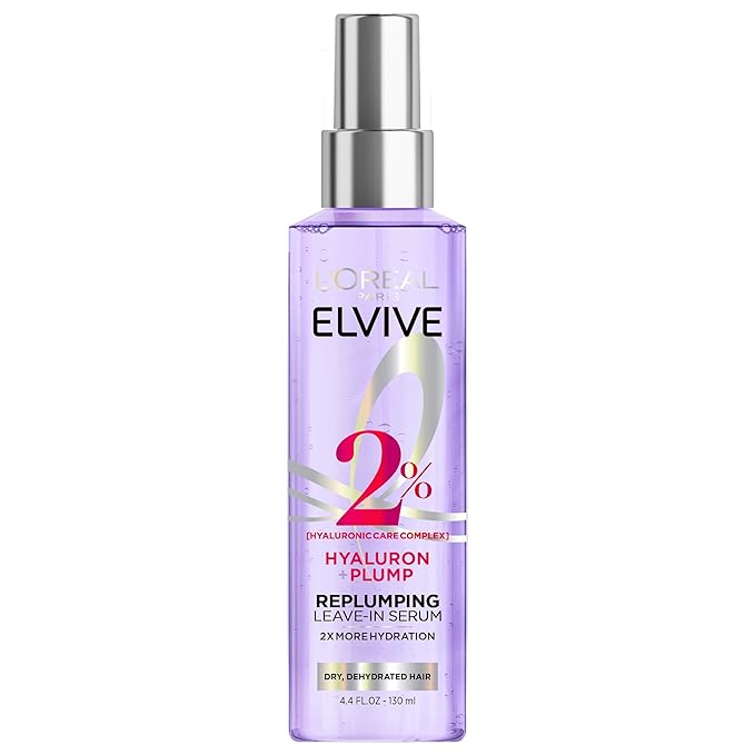 L'Oreal Paris Elvive Hyaluron Plump Moisture Plump Hair Serum for Dehydrated, Dry Hair with Hyaluronic Acid Care Complex, Paraben-Free, 4.4 Fl Oz
