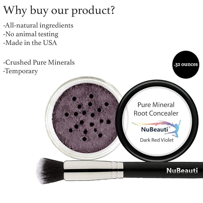 Root Concealer Touch Up Powder | All-Natural Crushed Minerals Without Brush | Fast and Easy Total Gray Hair Cover up For Black | Brown | Auburn and Blonde Hair .30 ounce (With Brush, Dark Red Violet)