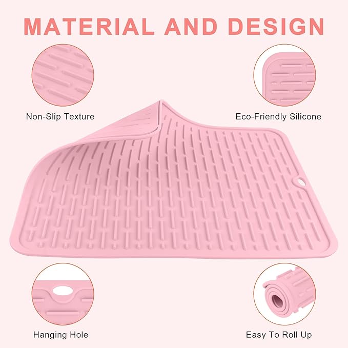 AMIJEAL Oversize Silicone Heat Resistant Mat for Hair Tools, Curling Iron Mat, Hot Tools Holder, Portable Flat Iron Hair Straightener Pad Cover for Travel Vanity Salon(14.2" x 11.0")