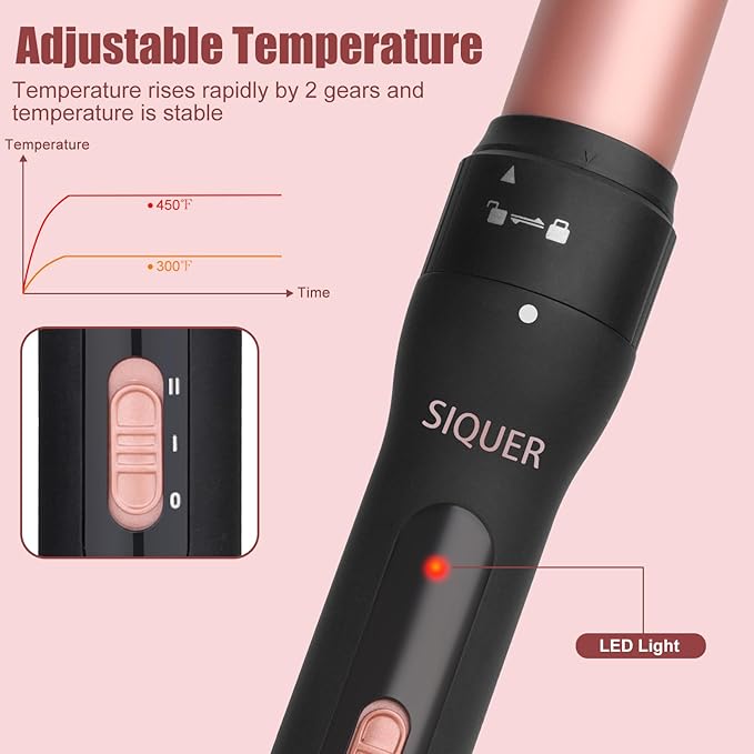 5 in 1 Curling Wand Set - SIQUER Curling Iron Set 1/2 to 1 1/4 Inch Beach Waves Wands 1 1/2 Inch Thermal Brush Fast Heating Up Hair Curlers for Women with Protective Gloves Clamps (Rose, Black)