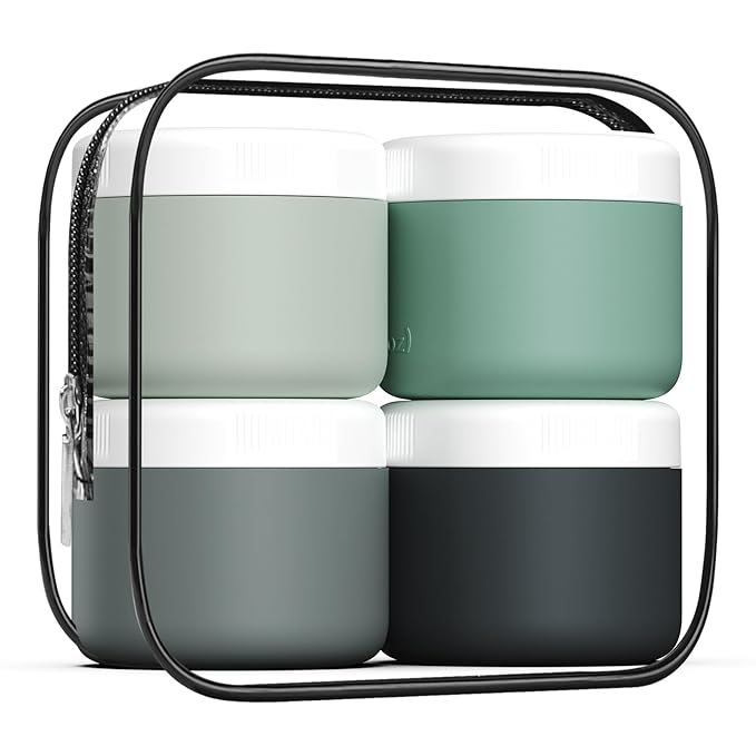 Travel Containers for Toiletries, Silicone Cream Jars BPA-Free, Leak-proof 3oz Travel Size Containers, Portable Size Silicone Jars with Lid for Cosmetic Face Hand Body Cream (4 Pack)