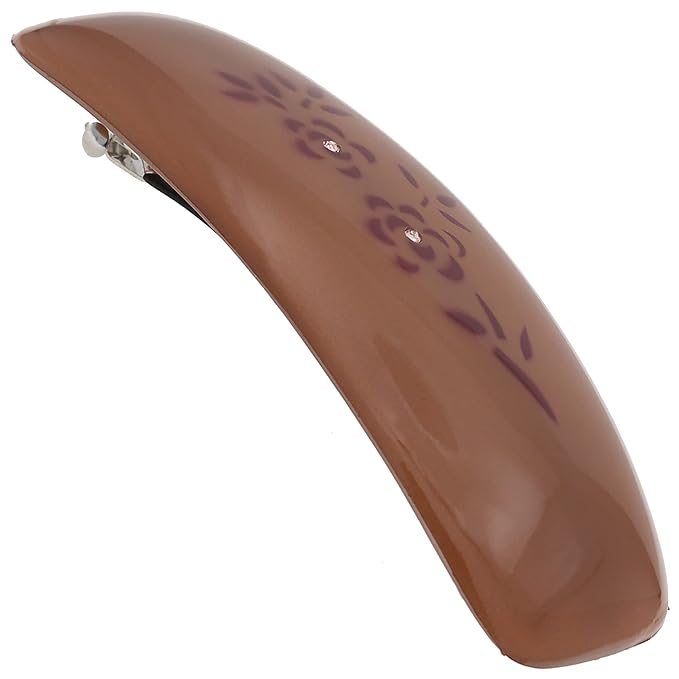Camila Paris CP3440 French Hair Barrette Clip for Girls, Brown, Rubberized Automatic Clasp Strong Hold Grip Hair Clips for Women, No Slip and Durable Styling Girls Hair Accessories, Made in France
