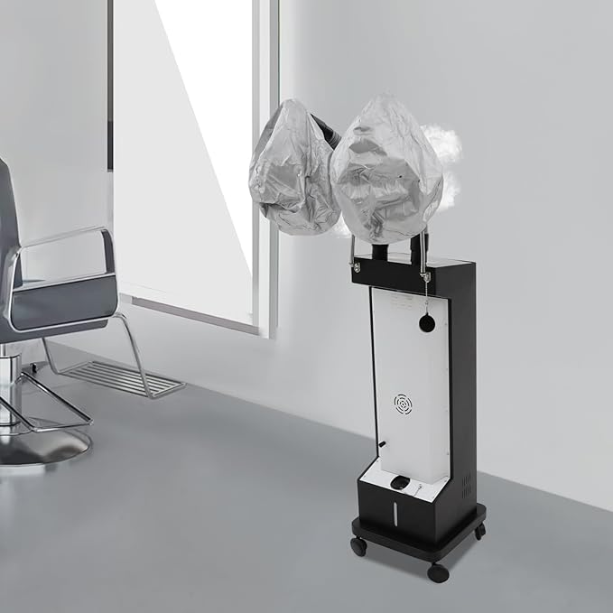 Hair Steamer, 650W Vertical Hair Care Machine with LED Display & 2 Vaporizing Caps Micro Mist Hair Color Processor, 5 Modes, Adjustable Temperature & Timer, Mobile on Wheels for for Home, Barber Shop