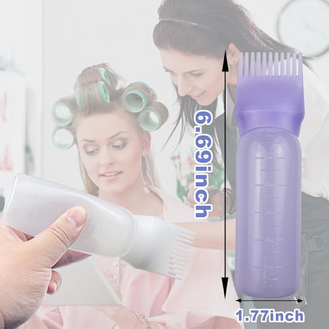 ELANE 4 Pack Root Comb Applicator Bottle,Oil Comb Applicator for Hair Dye Shampoos Hair Salons (2 purple + 2 white)