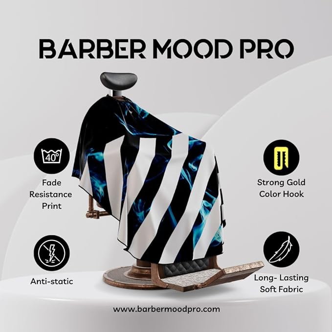 Professional Barber Cape - Hair Cutting Cape with Adjustable Neck Closure, Salon Quality Styling Cape for Hairdressers and Barbers - Blue Smoke