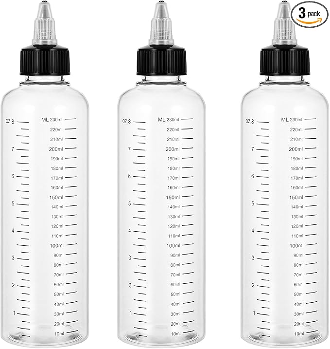 3 Pcs Applicator Bottle for Hair Dye 8.5 Ounce Hair Oil Applicator Plastic Squeeze Bottle Root Transparent Hairs Dye Bottles Twist-On Top Tip Cap with Graduated Scale for Home Salon Stylist Beauty