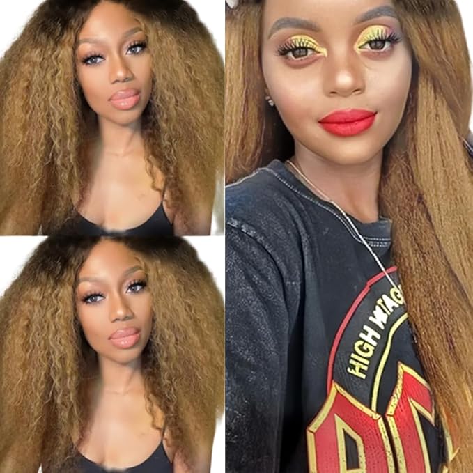 30 32 34 Inch Ombre Bundles Human Hair 1B27 Kinky Straight Bundle Niegmeag Virgin Remy Hair Extensions Double Weft 2 Tone Black and Honey Blonde Yaki Straight Bundle Hair Weave