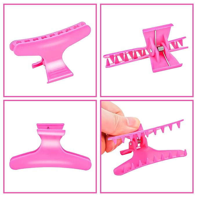 Ondder Hot Pink Hair Clips for Styling Sectioning Butterfly Pro Hair Claws Clamps Clips for Cutting, Styling, Sectioning, Coloring Hair Styling Claw Clips Hair Accessories