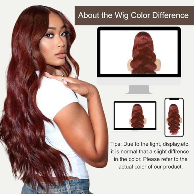 BVH 32 Inch Reddish Brown 13x6 Lace Front Wigs Human Hair Body Wave Wigs Human Hair 200 Density Hd Lace Frontal Wigs M Hairline 33# Brown Wigs (13x6 Reddish Brown Lace Front Wigs Human Hair, 32 Inch)