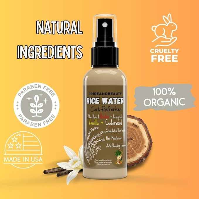 Rice Water Hair Growth Spray – Vanilla Cedarwood | Rosemary, Caffeine & Biotin Infused | Hair & Scalp Treatment for Thicker, Fuller Hair | Non-Greasy, Vegan Formula (4 oz)