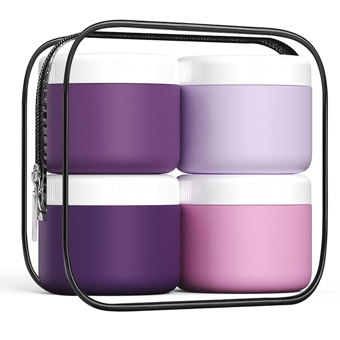Travel Containers for Toiletries, Silicone Cream Jars BPA-Free, Leak-proof 3oz Travel Size Containers, Portable Size Silicone Jars with Lid for Cosmetic Face Hand Body Cream (4 Pack)