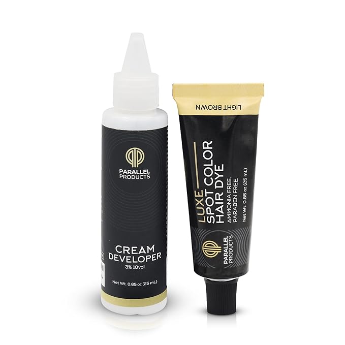 Parallel Products - Luxe Color (Light Brown) - Cream Hair Dye - 25mL - Tint for Professional Spot Coloring - With Cream Developer, Mixing Dish and Application Brush - Covers Grey Hair - Root Touch Up