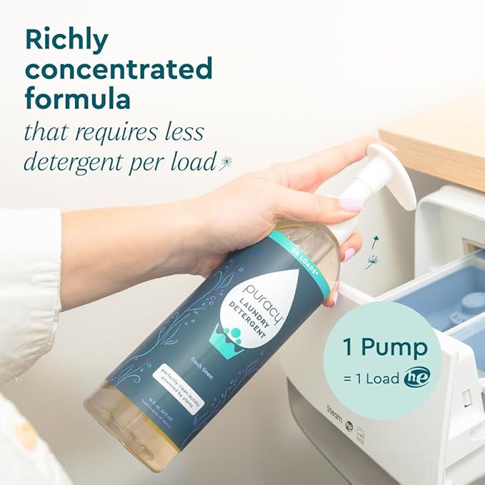 Puracy Laundry Detergent Refill - Enzyme-Powered Liquid Laundry Detergent Concentrate, Natural Laundry Detergent Seen on TikTok, Non-Toxic (Fresh Linen, 48 fl oz, 192 Loads)