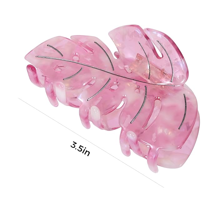 Pink Leaf Hair Claw Clip 3.5 Inch Strong Grip Hair Clip French Design Women Girls Hair Styling Accessories for Thick Thin Hair