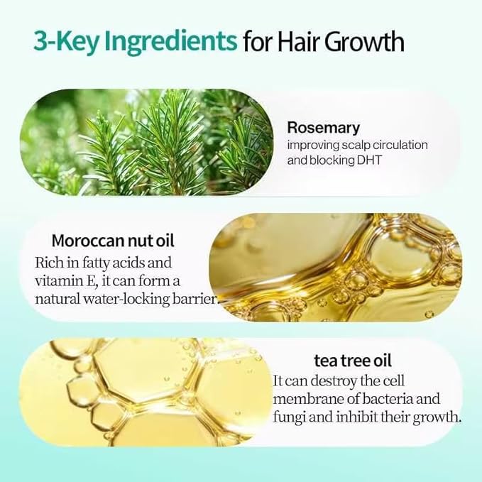 Rosemary Hair Oil, a lightweight rosemary essential oil spray, suitable for all scalps and hair, free of parabens and sulfate surfactants, 15ml. (1, 10.5ml)