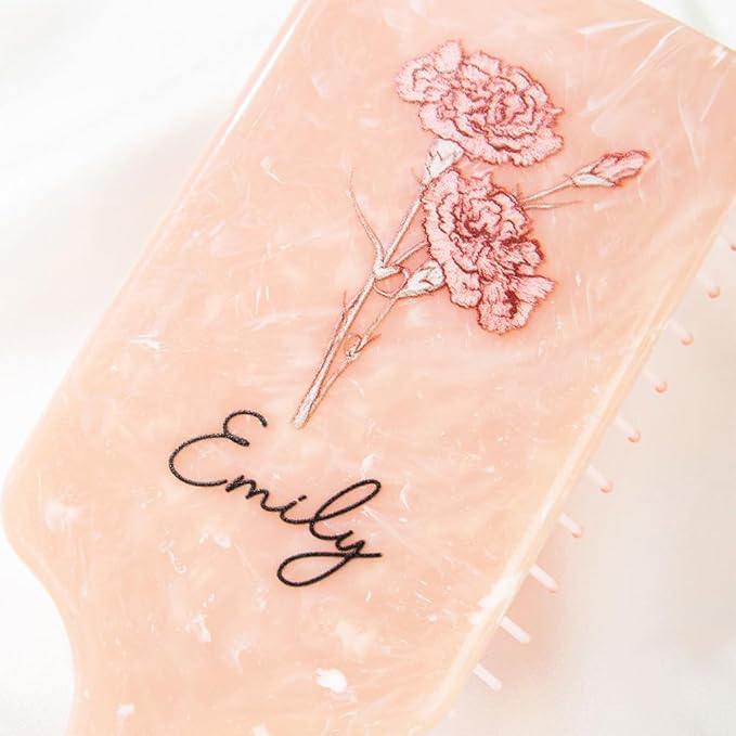 Custom Hair Brushes For Women Personalized Birth Month Flower Name Hair Brush for Curly Hair Detangling Wet Hairbrush Birthday Christmas Gifts For Mother Daughter Grandma