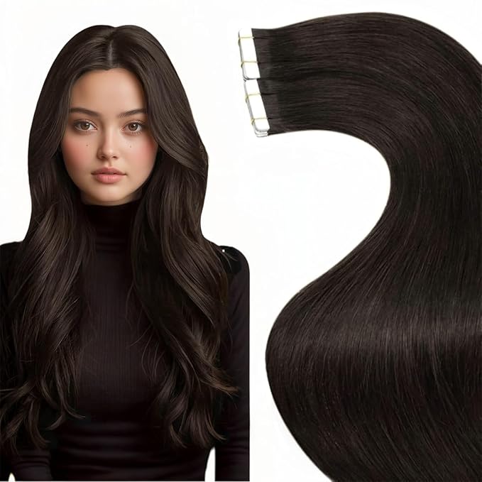 LaaVoo Human Hair Tape in Extensions Brown Hair Extensions Real Human Hair Tape in Dark Brown Invisible 12 Inch 30g 20pcs