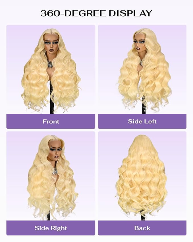 613 13x6 Lace Front Wig Human Hair 180 Density Body Wave Blonde Wig Human Hair 613 HD Lace Frontal Wigs 100% Real Human Hair No Synthetic Blend No Tangle No Shedding Triple Lifespan 3X 30 Inch