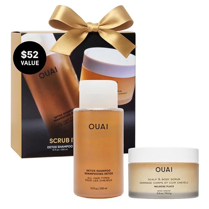 OUAI Scrub It All A-OUAI Holiday Hair Care Kit - Clarifying Shampoo & Exfoliating Body Scrub Duo - Hair Care Set with Detox Shampoo & Travel Size Body Scrub (2 Count)