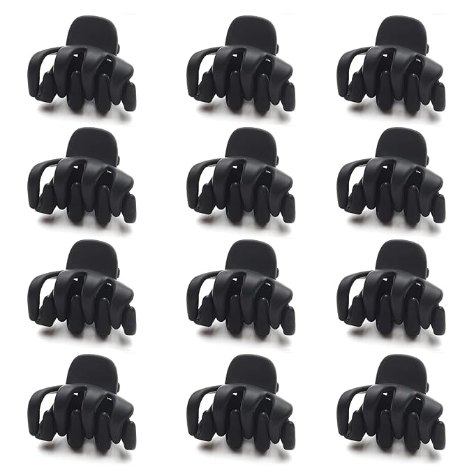 Cobahom 12 Pack Small Hair Claw Clips 1.2 Inch Matte for Thin Hair No-Slip Mini Styling Accessories for Women and Girls (Matte Black)