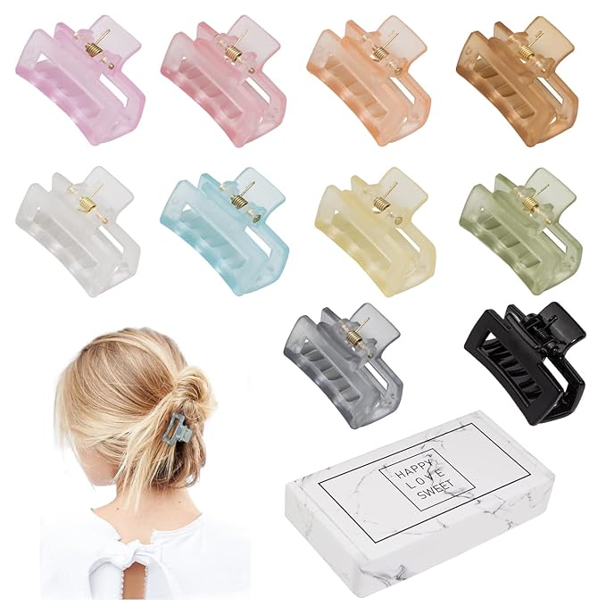 Cobinaan Hair Clips for Women Girls, Small Claw Clips for Thin/Medium Thick Hair, 1.5 Inch Mini Hair Jaw Clips, Matte Rectangle Nonslip Clip with Gift Box (Matte color series, 10 pcs)