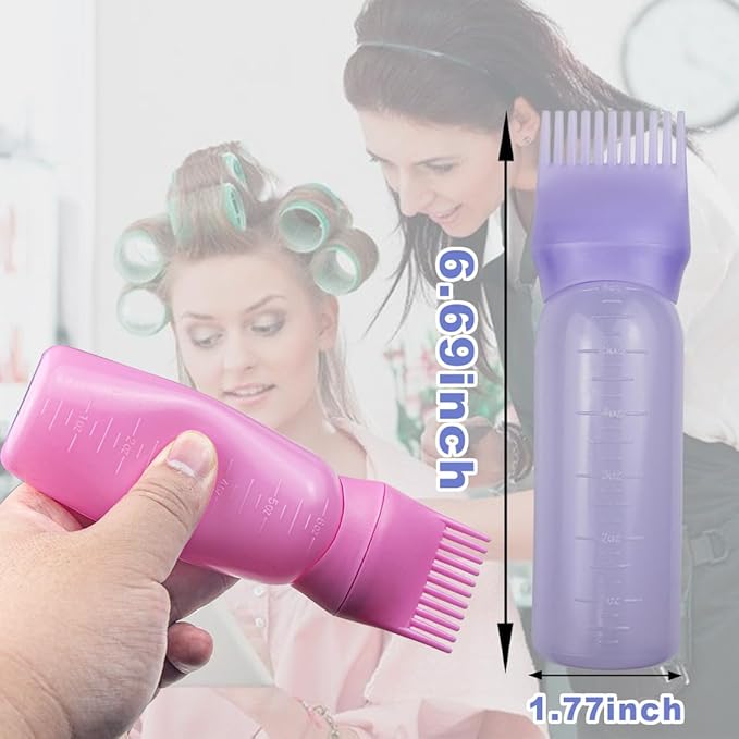 ELANE 4 Pack Root Comb Applicator Bottle,Oil Comb Applicator for Hair Dye Shampoos,Salons. (2 pink + 2 purple)