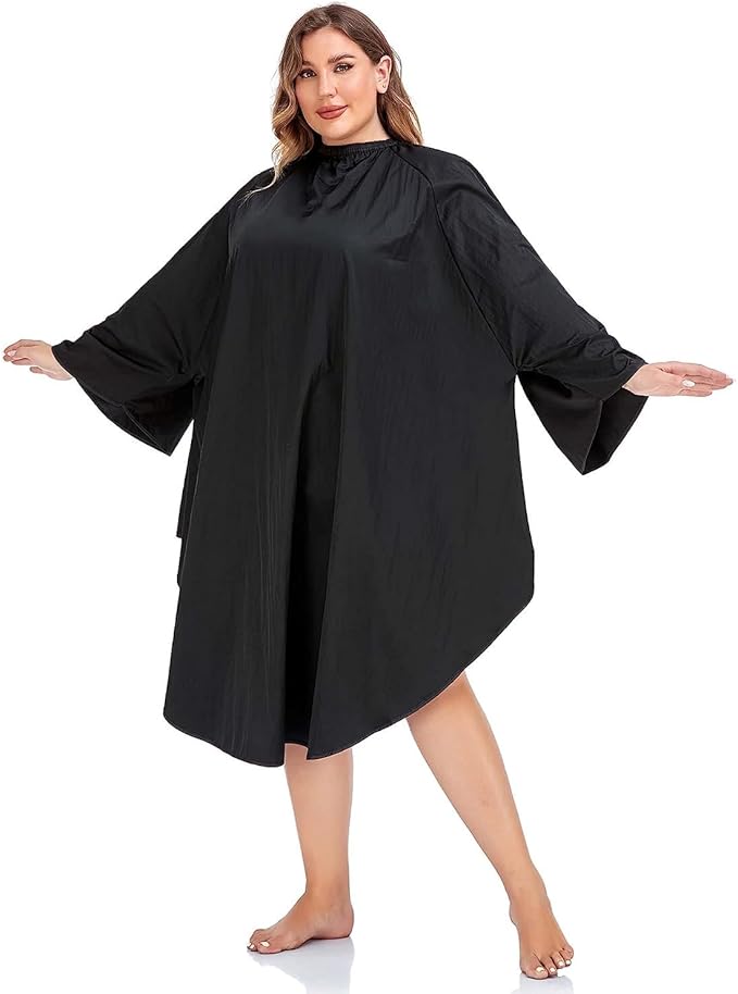 PERFEHAIR Professional Salon Client Hair Cutting Cape Gown, Barber Haircut Cape with Sleeves - Black