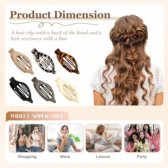 Flat Hair Clips for Women, French Hair Claw Clips for Thick, Thin, Long & Short Hair, Duck Billed Clips, No-Slip Grip Hair Styling Accessories for Women Girls Daily Use (Coffee 6PCS)