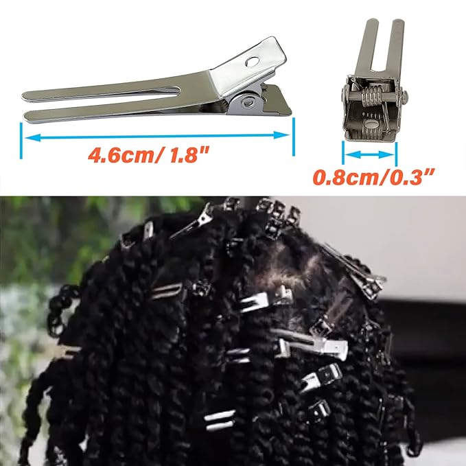 65 Pcs Metal Silver Hair Clips for Women Pin Curl Roller, 1.8” Double Prong Root Lift Clips for Curly Hair Volume, Locs Retwist Dreads, Curler Setting Clippies for Thick Styling Sectioning
