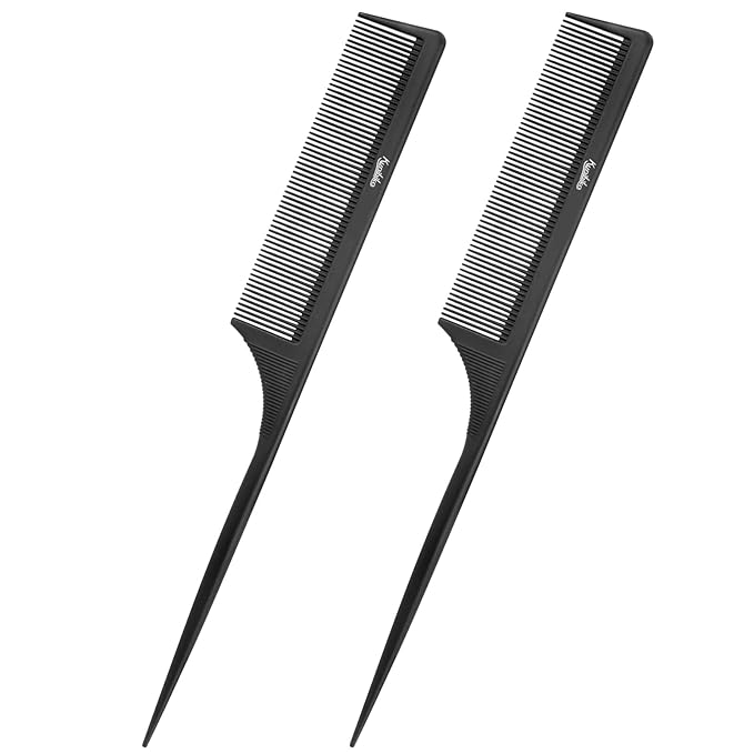 Rat Tail Comb 2Pcs Rat Combs for Women, Fine Tooth Parting Tip Carbon Fiber Root Teasing Anti Static Hair Comb, for Styling (2Pcs Black)