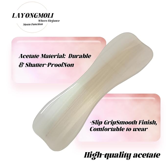 French Barrette Hair Clips，Acetate material ，Handmade，For Thick And Thin Hair, Medium-Sized Classic Hair Clips，Strong grip girls hair clips, Non-slip and durable hair accessories for girls (white2)