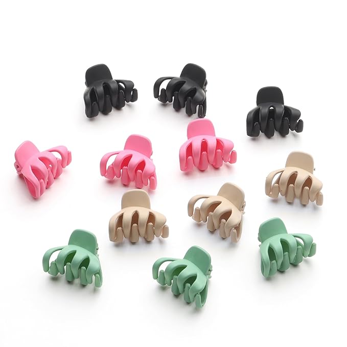 Cobahom 12 Pack Small Hair Claw Clips 1.2 Inch Matte Hair Clips for Thin Hair No-Slip Mini Hair Clips Hair Styling Accessories for Women and Girls, Pink, Black, Green, Apricot