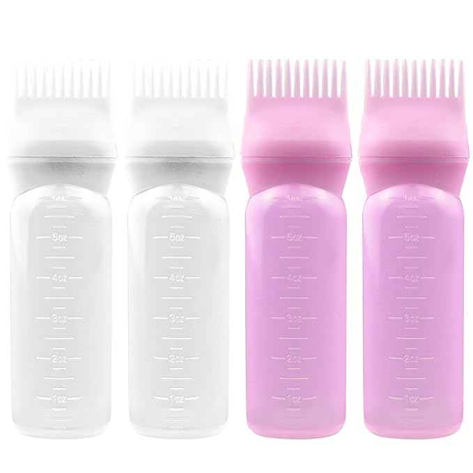 ELANE 4 Pack Hair Oiler Comb Bottle,Root Comb Applicator Bottle for Hair Oil Scalp Hair Oiling Applicator(2Pink+2White)