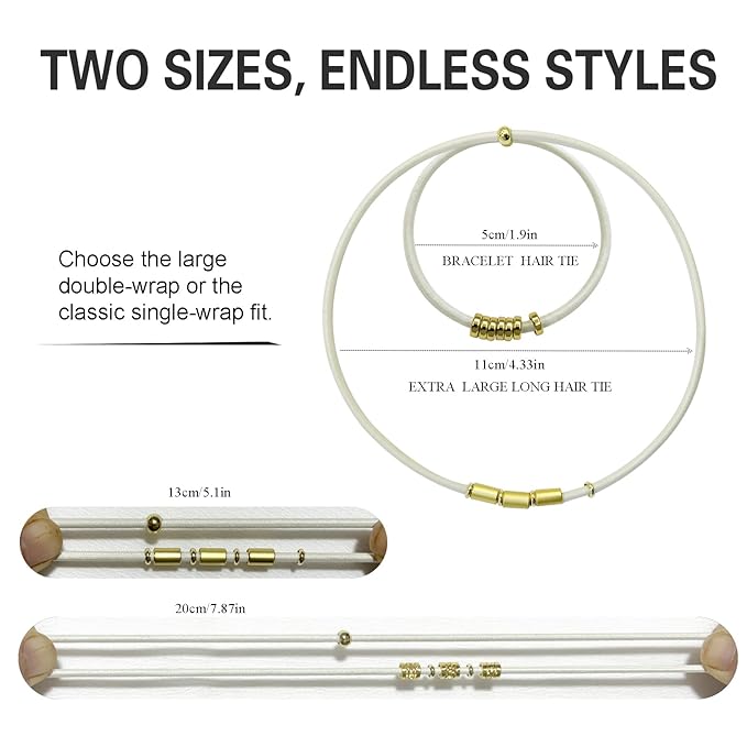 Brown Extra Large Long Bracelet Hair Ties for Thick Curly Hair,3 Pack 3mm Elastic Ponytail Holders Accessories for Women No Damage Stretchy Pony Tails Bands with Gold Metal Charms Beads