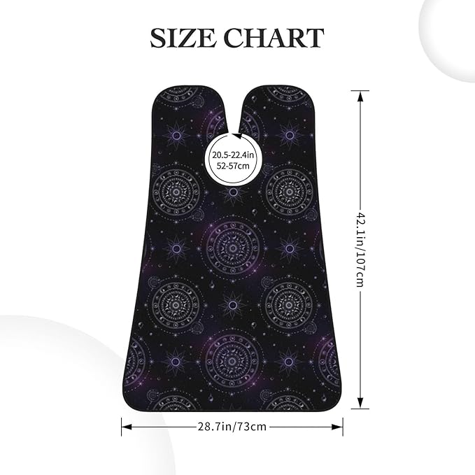 Beard Shaving Cape with Suction Cups, Sacred Geometric Symbol Purple Space Galaxy Stars Mystic Sun Moon Shave Bib, Non-Stick Waterproof Hair Catcher, Grooming Bib for Men Husband