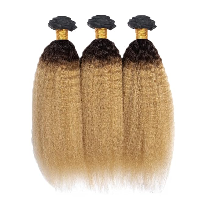 30 32 34 Inch Ombre Bundles Human Hair 1B27 Kinky Straight Bundle Niegmeag Virgin Remy Hair Extensions Double Weft 2 Tone Black and Honey Blonde Yaki Straight Bundle Hair Weave