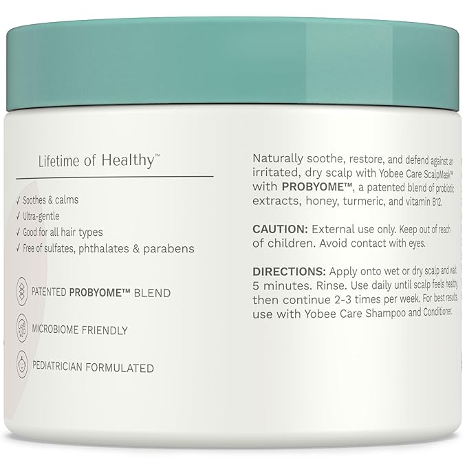 Yobee Ultra Gentle Soothing Scalp Mask - Dry Scalp Treatment Hair Mask Safe For Sensitive Baby Skin - Probiotic Infused - For Sensitive Scalp & Cradle Cap - For Babies, 4 fl oz