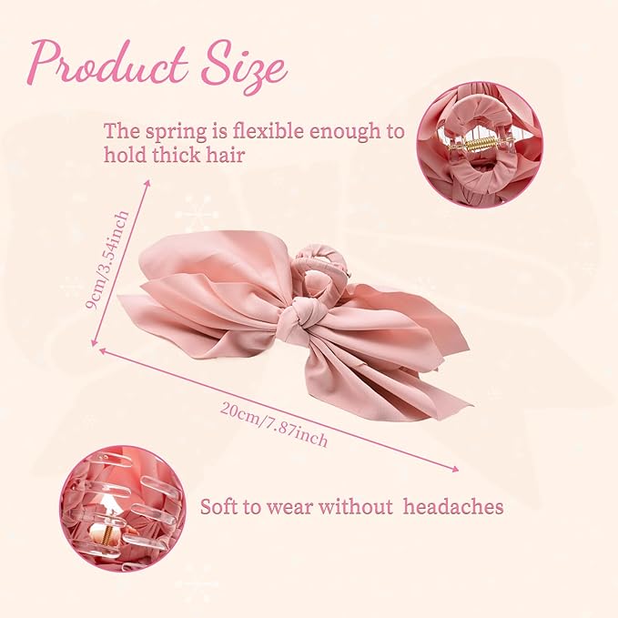 Bow Claw Clips Bow Hair Clips Pink 3PCS Big Hair Bows for Women Butterfly Styling Large Hair Clips for Thick Hair for Girls Hair Accessories for Women
