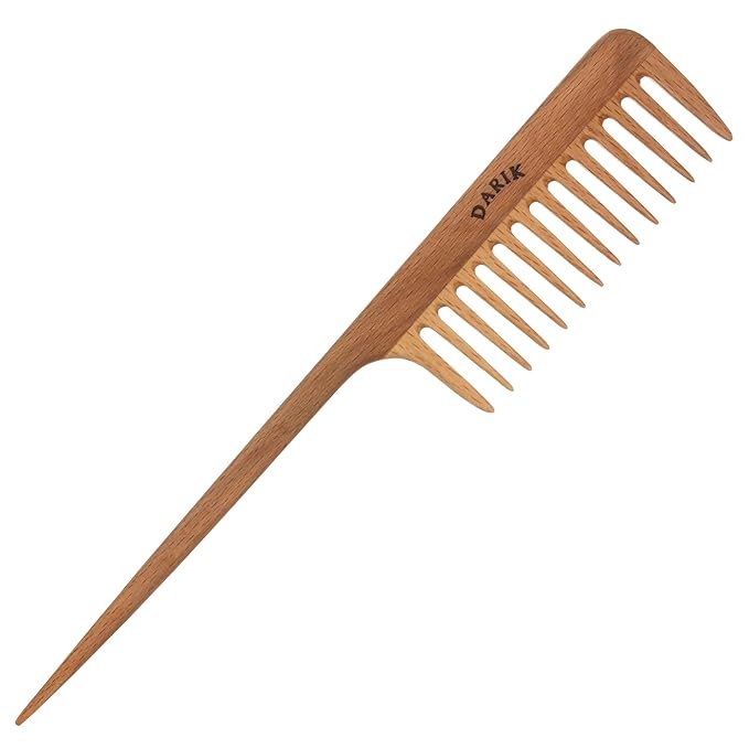 Wide Tooth Wooden Comb Handmade - Natural Vintage Style Wide Tooth Comb for Curls Gentle Styling - Anti-Static Wood Hair Combs For Women Detangling (Wide Tooth Tail Comb)