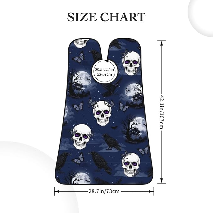 Adjustable Beard Bib, Non-Stick Hair Catcher Cape for Men's Shaving, Waterproof with 2 Suction Cups, Halloween Full Moon Raven Goth Skulls Shave Bib