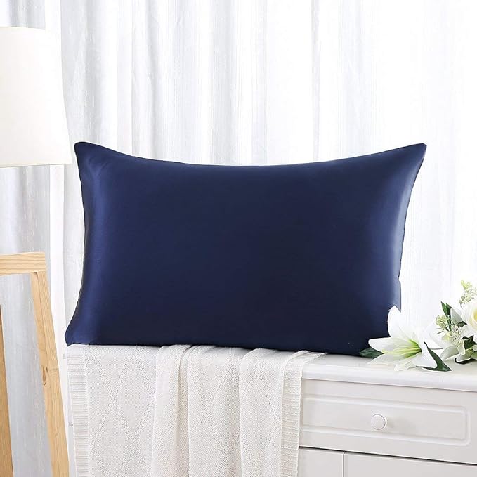 Satin Silk Pillowcase for Hair and Skin, Black Pillow Cases Standard Size Set of 4 Pack Super Soft Pillow Case with Zipper Closure (Navy, Queen(4 Pack))